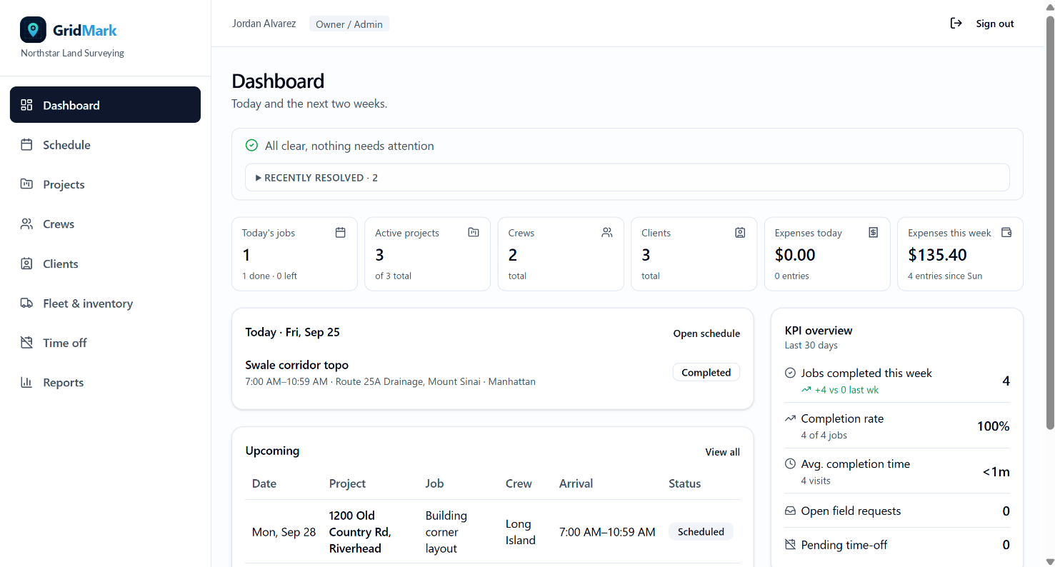 GridMark owner dashboard