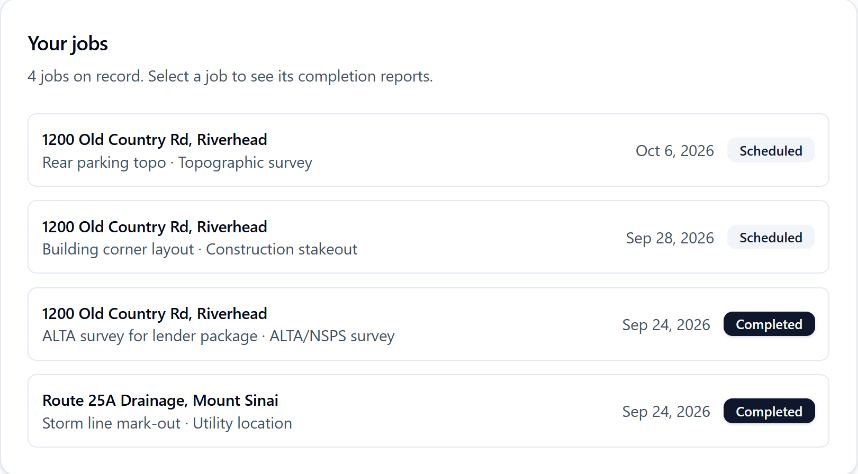 A client's job list in the portal