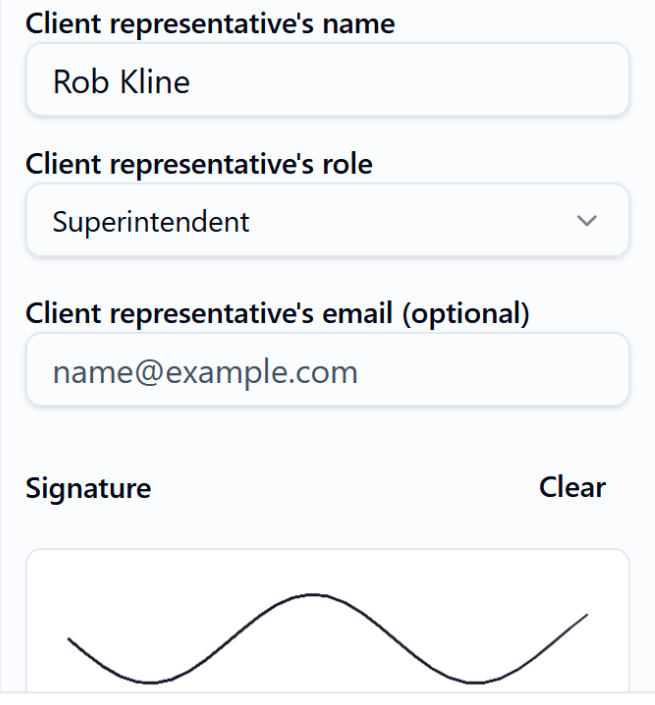 Client sign-off on the crew's phone