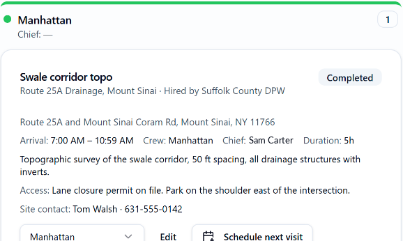 A job card on the dispatch board